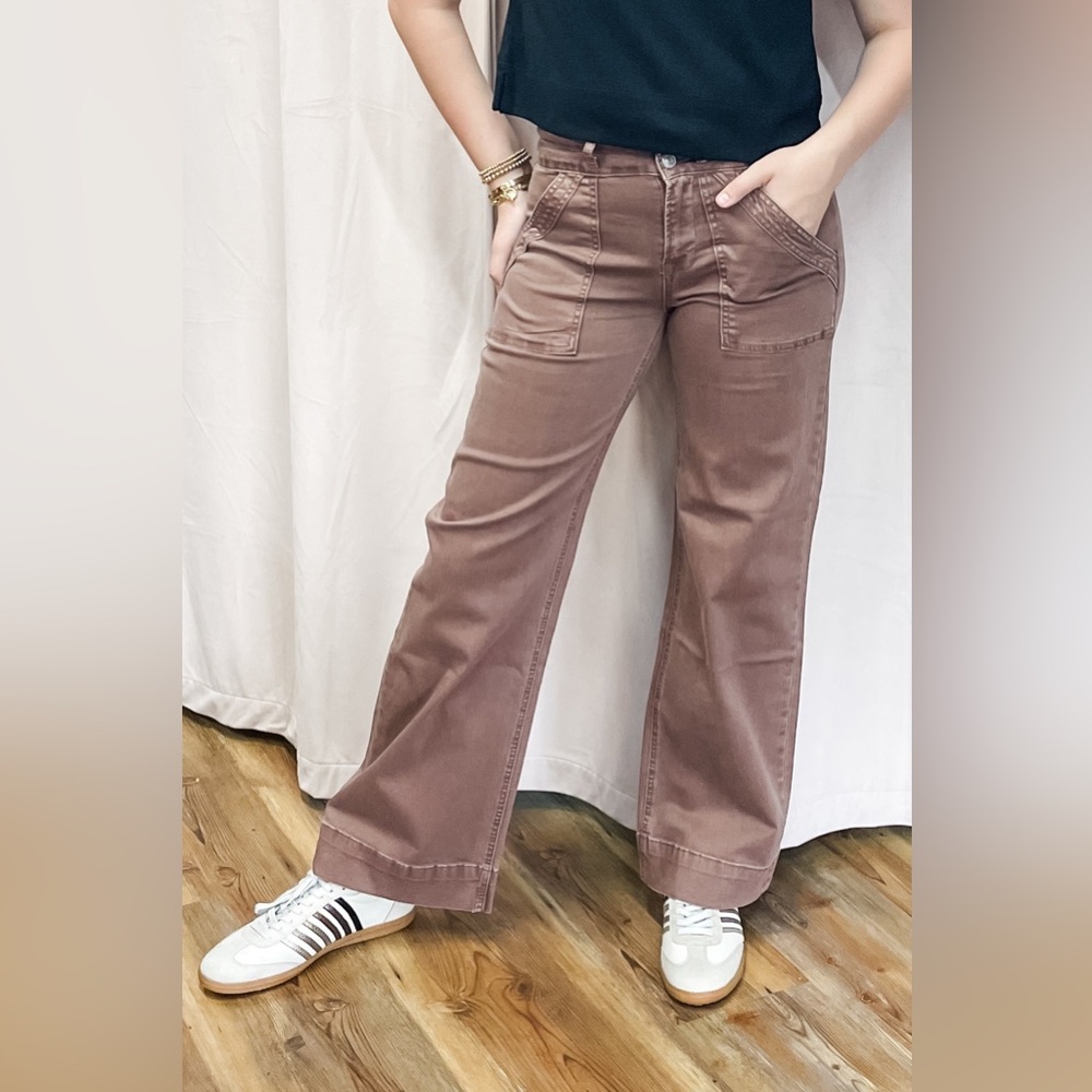 Mica Denim Super High Rise Double Button Waist Wide Leg Cocoa Jeans MDP-W3209 - Picture 3 of 7